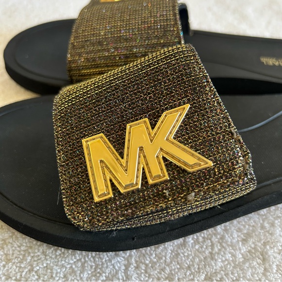 Michael Kors Black and Gold Slide Sandals - Picture 6 of 8